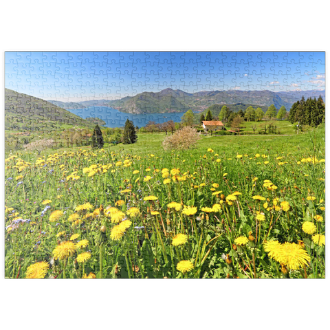 puzzleplate Frühlingslandschaft bei Sulzano mit Blick auf den Iseosee, Lombardei, Italien 500 Puzzle