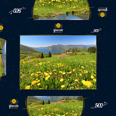 Frühlingslandschaft bei Sulzano mit Blick auf den Iseosee, Lombardei, Italien 500 Puzzle Schachtel 3D Modell