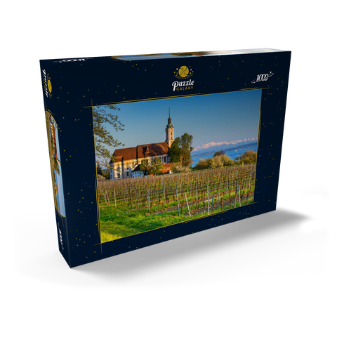 Abend an der Wallfahrtskirche Birnau bei Unteruhldingen am Bodensee im Frühling 1000 Puzzle Schachtel Ansicht2