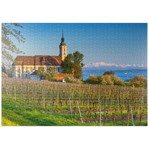puzzleplate Abend an der Wallfahrtskirche Birnau bei Unteruhldingen am Bodensee im Frühling 1000 Puzzle