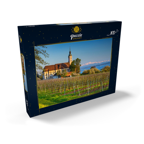 Abend an der Wallfahrtskirche Birnau bei Unteruhldingen am Bodensee im Frühling 100 Puzzle Schachtel Ansicht2