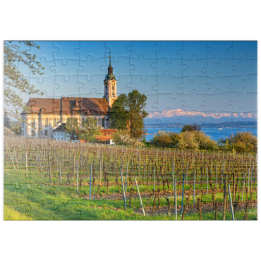 puzzleplate Abend an der Wallfahrtskirche Birnau bei Unteruhldingen am Bodensee im Frühling 100 Puzzle