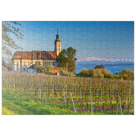 Darstellung des Puzzle-Motivs Abend an der Wallfahrtskirche Birnau bei Unteruhldingen am Bodensee im Frühling – Puzzleteile: 200