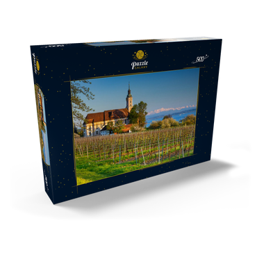 Abend an der Wallfahrtskirche Birnau bei Unteruhldingen am Bodensee im Frühling 500 Puzzle Schachtel Ansicht2