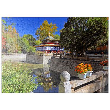 puzzleplate Wasserpavillon im Park der Sommerresidenz des Dalai Lamas, Tibet, China 200 Puzzle