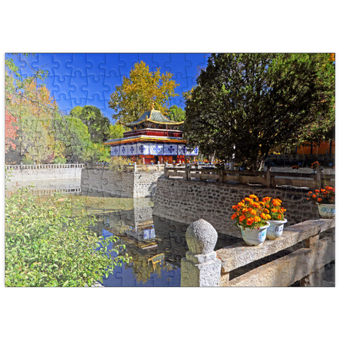 puzzleplate Wasserpavillon im Park der Sommerresidenz des Dalai Lamas, Tibet, China 200 Puzzle