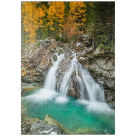 Darstellung des Puzzle-Motivs Wasserfall im Morteratsch Tal – Puzzleteile: 1000
