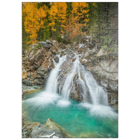Darstellung des Puzzle Motivs Wasserfall im Morteratsch Tal - Puzzleteile: 100