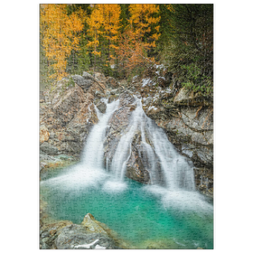 Darstellung des Puzzle-Motivs Wasserfall im Morteratsch Tal – Puzzleteile: 500