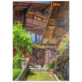 Darstellung des Puzzle Motivs Holzhäuser im Dorf Mürren - Puzzleteile: 100