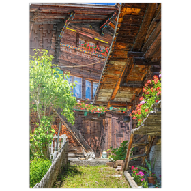 Darstellung des Puzzle Motivs Holzhäuser im Dorf Mürren - Puzzleteile: 200