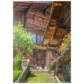 Darstellung des Puzzle Motivs Holzhäuser im Dorf Mürren - Puzzleteile: 500