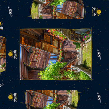 Holzhäuser im Dorf Mürren 500 Puzzle Schachtel 3D Modell