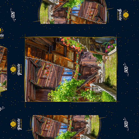 Holzhäuser im Dorf Mürren 500 Puzzle Schachtel 3D Modell