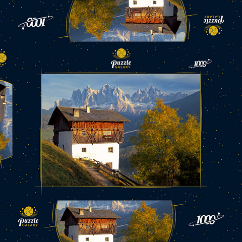 Geislergruppe, Dolomiten, Villnösstal, Provinz Bozen, Südtirol, Italien 1000 Puzzle Schachtel 3D Modell