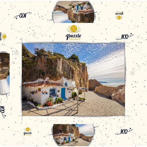 Fischerhütte am Strand, Andalusien, Spanien 100 Puzzle Schachtel 3D Modell