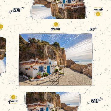 Fischerhütte am Strand, Andalusien, Spanien 500 Puzzle Schachtel 3D Modell