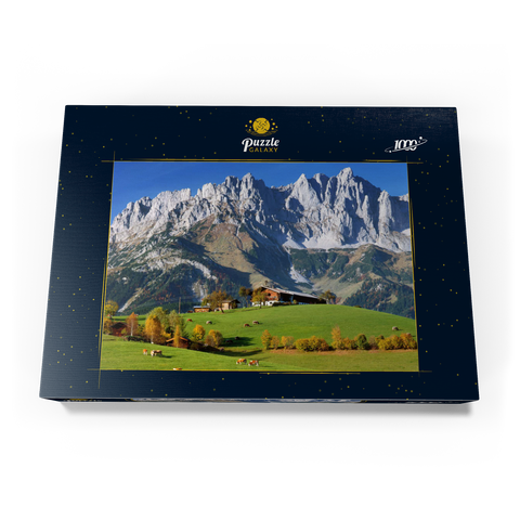 Bauernhaus bei Kitzbühel mit Kaisergebirge, Tirol, Österreich 1000 Puzzle Schachtel Ansicht3