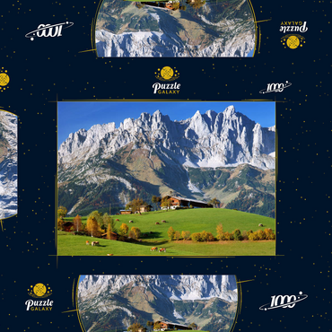 Bauernhaus bei Kitzbühel mit Kaisergebirge, Tirol, Österreich 1000 Puzzle Schachtel 3D Modell