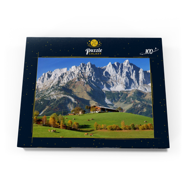 Bauernhaus bei Kitzbühel mit Kaisergebirge, Tirol, Österreich 100 Puzzle Schachtel Ansicht3