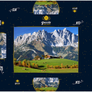 Bauernhaus bei Kitzbühel mit Kaisergebirge, Tirol, Österreich 100 Puzzle Schachtel 3D Modell