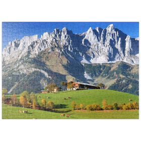 Darstellung des Puzzle-Motivs Bauernhaus bei Kitzbühel mit Kaisergebirge, Tirol, Österreich – Puzzleteile: 500