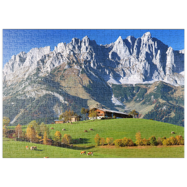 puzzleplate Bauernhaus bei Kitzbühel mit Kaisergebirge, Tirol, Österreich 500 Puzzle