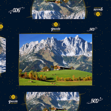 Bauernhaus bei Kitzbühel mit Kaisergebirge, Tirol, Österreich 500 Puzzle Schachtel 3D Modell