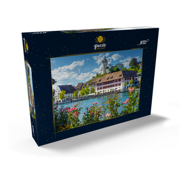 Blick über den Rhein zur Altstadt und Festung Munot 1000 Puzzle Schachtel Ansicht2
