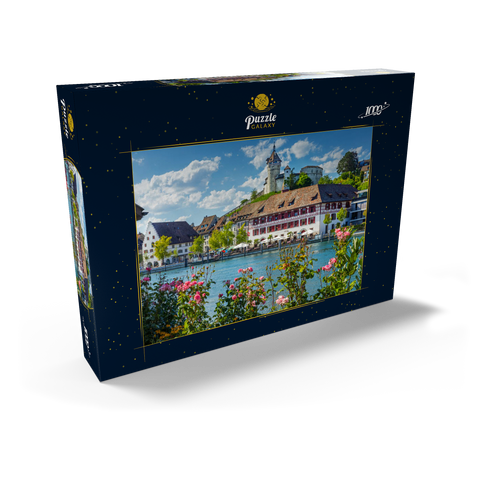 Blick über den Rhein zur Altstadt und Festung Munot 1000 Puzzle Schachtel Ansicht2