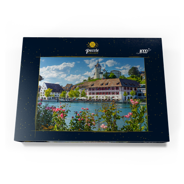 Blick über den Rhein zur Altstadt und Festung Munot 1000 Puzzle Schachtel Ansicht3