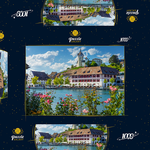 Blick über den Rhein zur Altstadt und Festung Munot 1000 Puzzle Schachtel 3D Modell