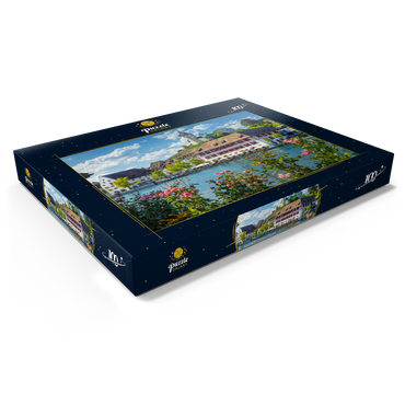 Blick über den Rhein zur Altstadt und Festung Munot 100 Puzzle Schachtel Ansicht1