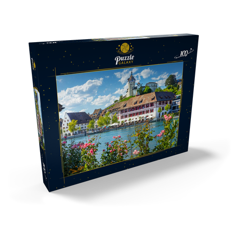 Blick über den Rhein zur Altstadt und Festung Munot 100 Puzzle Schachtel Ansicht2