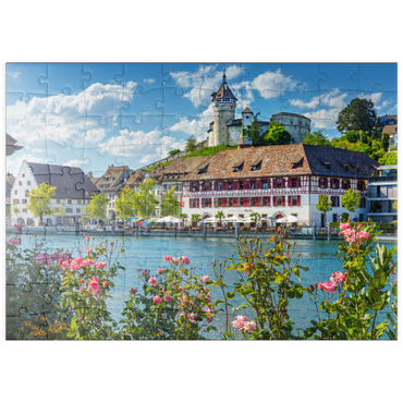 puzzleplate Blick über den Rhein zur Altstadt und Festung Munot 100 Puzzle