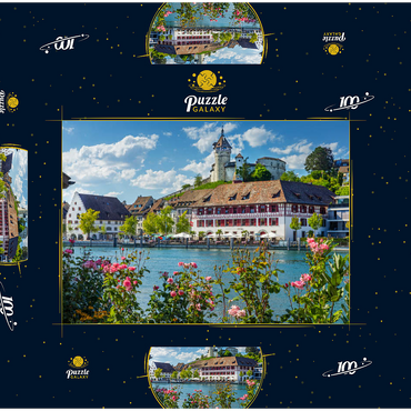 Blick über den Rhein zur Altstadt und Festung Munot 100 Puzzle Schachtel 3D Modell
