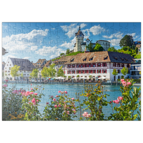 Darstellung des Puzzle-Motivs Blick über den Rhein zur Altstadt und Festung Munot – Puzzleteile: 200