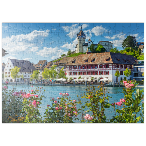 puzzleplate Blick über den Rhein zur Altstadt und Festung Munot 200 Puzzle