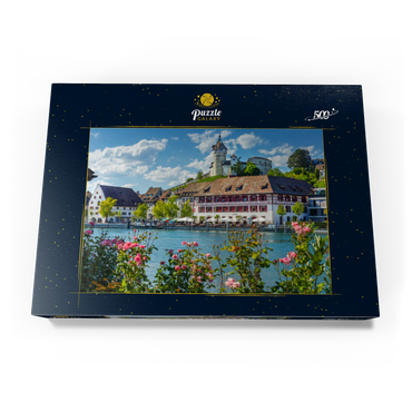 Blick über den Rhein zur Altstadt und Festung Munot 500 Puzzle Schachtel Ansicht3