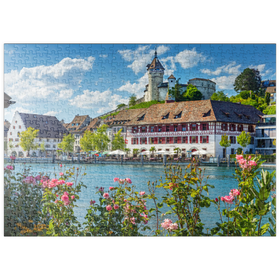 Darstellung des Puzzle-Motivs Blick über den Rhein zur Altstadt und Festung Munot – Puzzleteile: 500