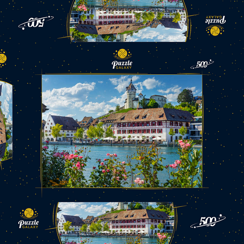 Blick über den Rhein zur Altstadt und Festung Munot 500 Puzzle Schachtel 3D Modell