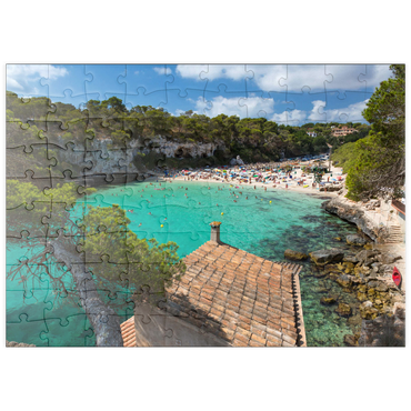 puzzleplate Blick in die Lagune Cala Llombards bei Santanyi, Mallorca 100 Puzzle