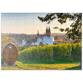 Darstellung des Puzzle Motivs Weinberg, Weingut Schloss Proschwitz mit Blick zur Albrechtsburg und Dom - Puzzleteile: 100