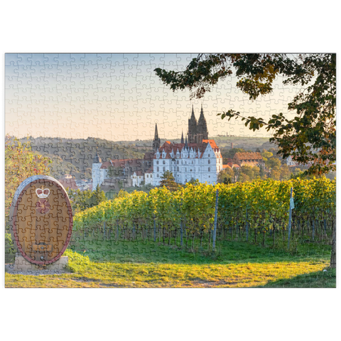puzzleplate Weinberg, Weingut Schloss Proschwitz mit Blick zur Albrechtsburg und Dom 500 Puzzle