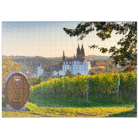 Darstellung des Puzzle Motivs Weinberg, Weingut Schloss Proschwitz mit Blick zur Albrechtsburg und Dom - Puzzleteile: 500