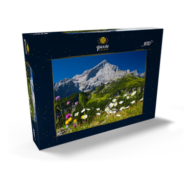 Blick vom Kreuzjoch (1719m) zur Hochalm gegen Alpspitze (2628m) mit Margeriten 1000 Puzzle Schachtel Ansicht2