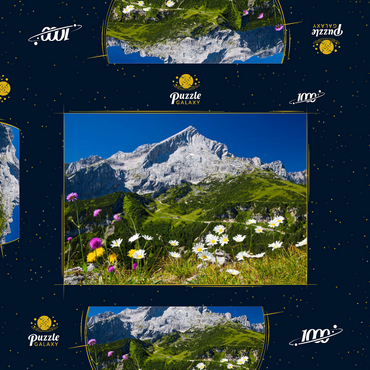 Blick vom Kreuzjoch (1719m) zur Hochalm gegen Alpspitze (2628m) mit Margeriten 1000 Puzzle Schachtel 3D Modell