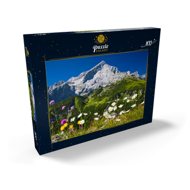 Blick vom Kreuzjoch (1719m) zur Hochalm gegen Alpspitze (2628m) mit Margeriten 100 Puzzle Schachtel Ansicht2