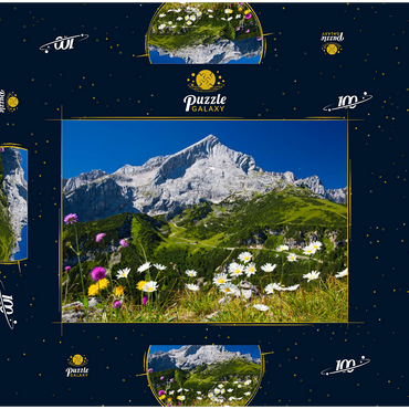 Blick vom Kreuzjoch (1719m) zur Hochalm gegen Alpspitze (2628m) mit Margeriten 100 Puzzle Schachtel 3D Modell