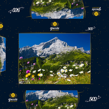 Blick vom Kreuzjoch (1719m) zur Hochalm gegen Alpspitze (2628m) mit Margeriten 500 Puzzle Schachtel 3D Modell